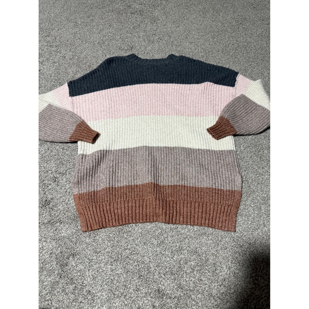 American Eagle Colorblock Striped Oversized Shaker Knit Sweater XS Pink Grey